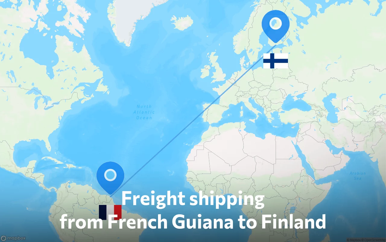 Shipping route from French Guiana to Finland