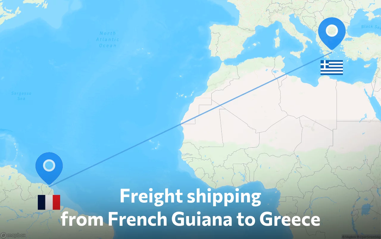 Shipping route from French Guiana to Greece