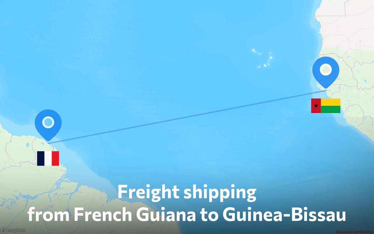 Shipping route from French Guiana to Guinea-Bissau