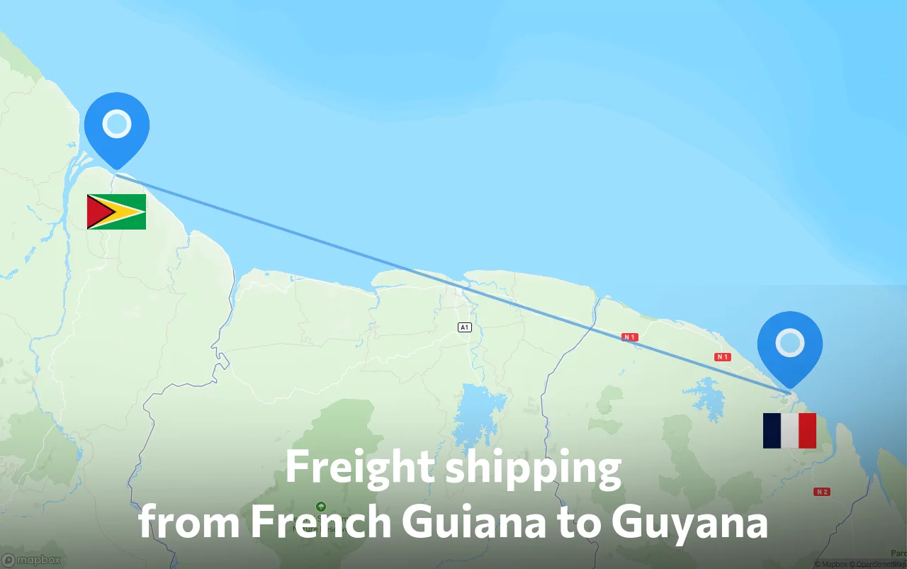 Shipping route from French Guiana to Guyana