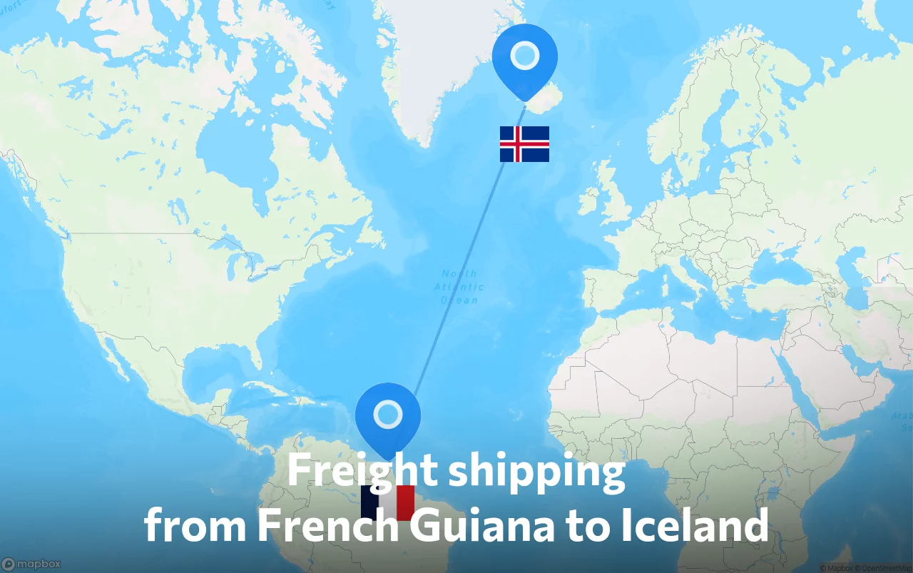 Shipping route from French Guiana to Iceland