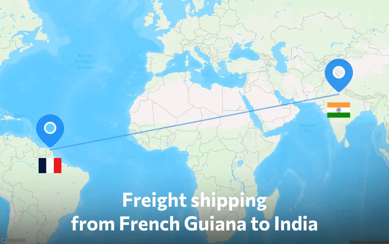 Shipping route from French Guiana to India