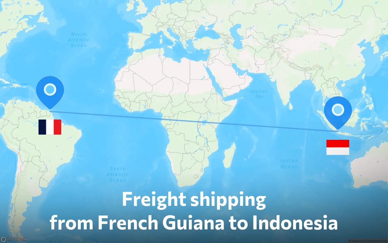 Shipping route from French Guiana to Indonesia