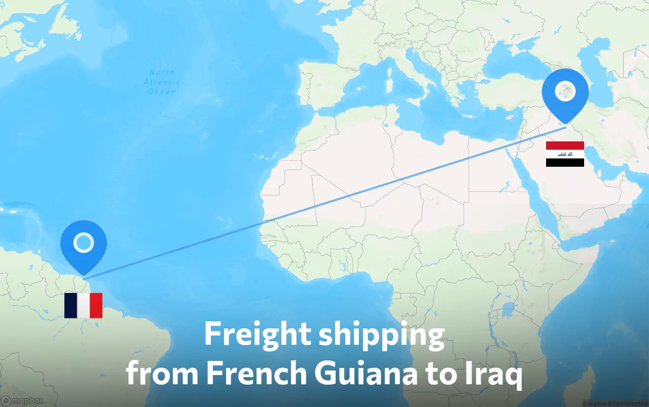 Shipping route from French Guiana to Iraq