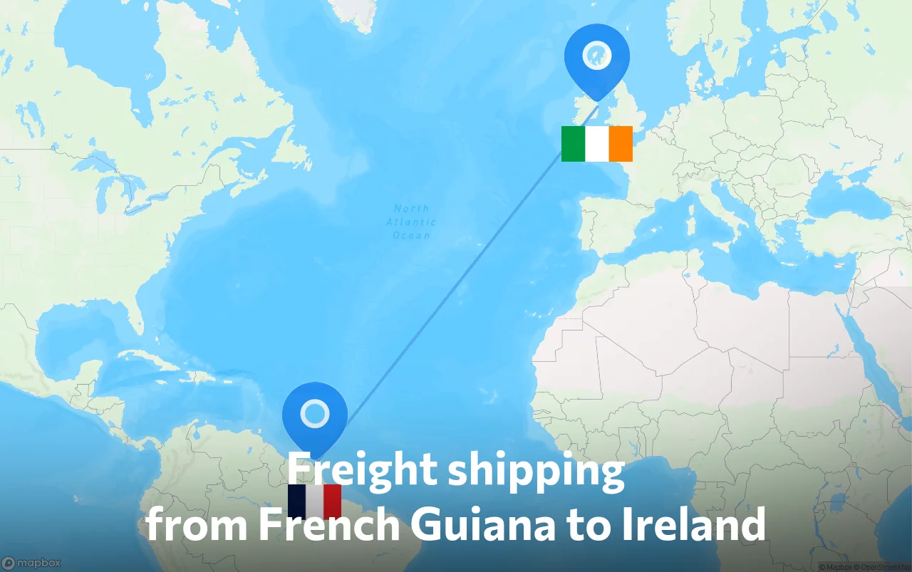 Shipping route from French Guiana to Ireland