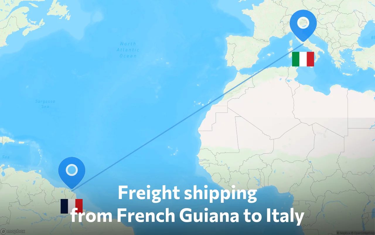 Shipping route from French Guiana to Italy