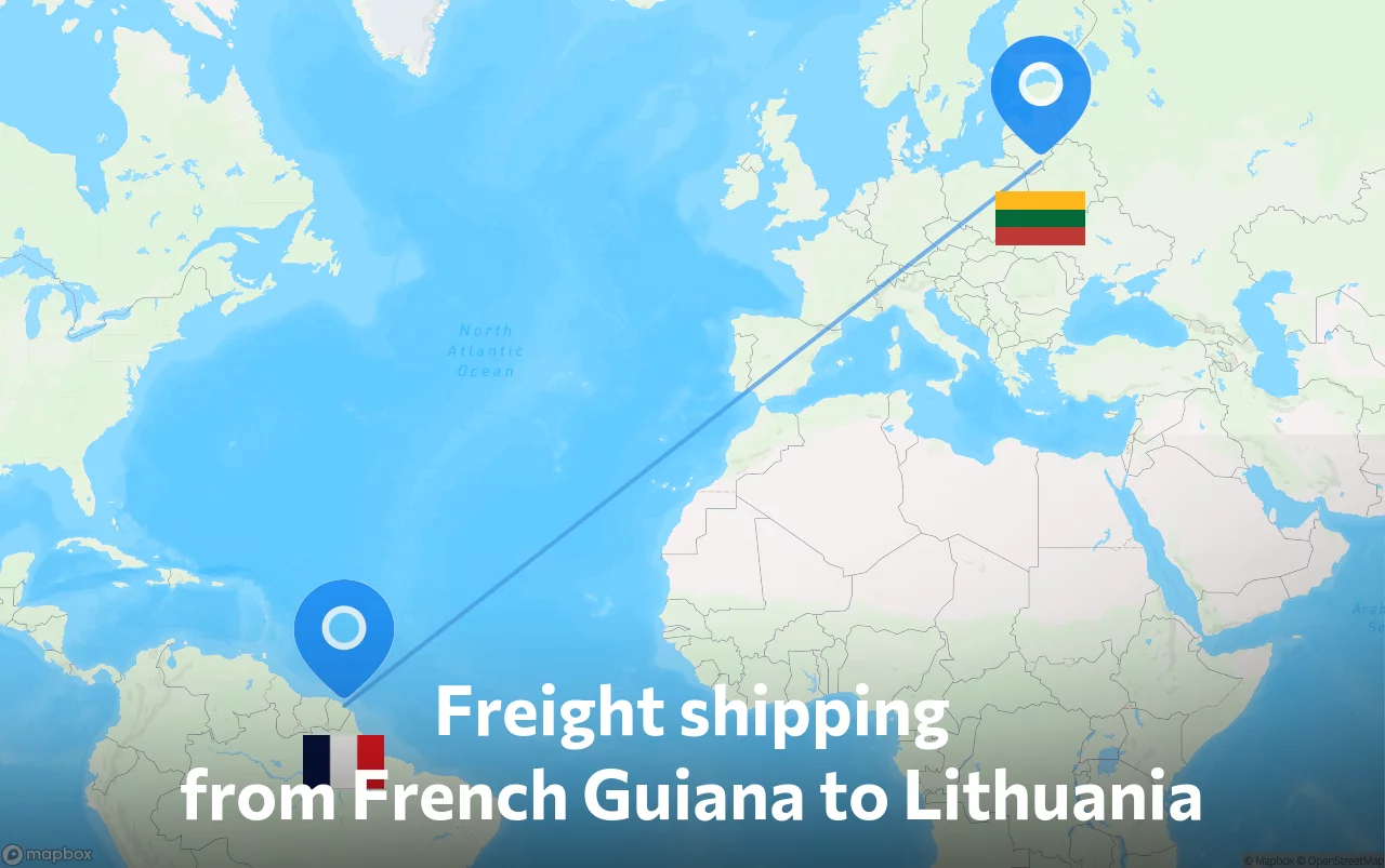 Shipping route from French Guiana to Lithuania