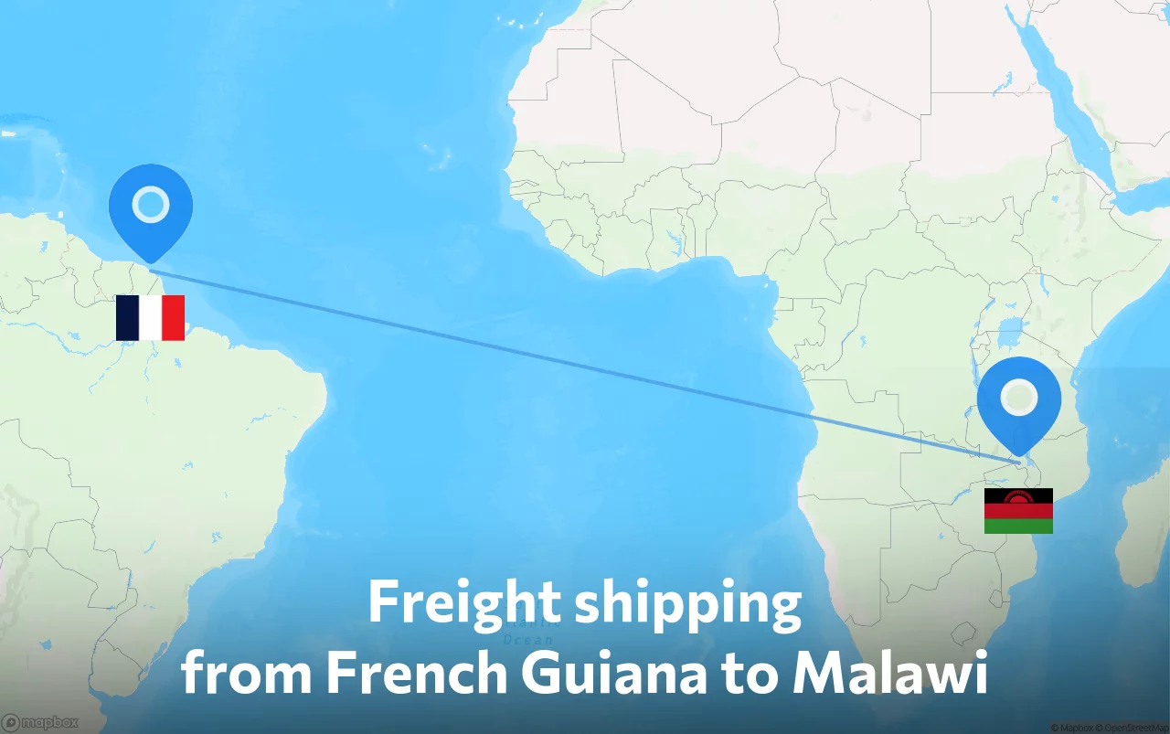 Shipping route from French Guiana to Malawi
