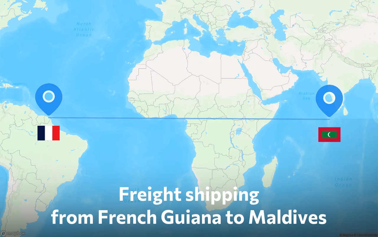 Shipping route from French Guiana to Maldives
