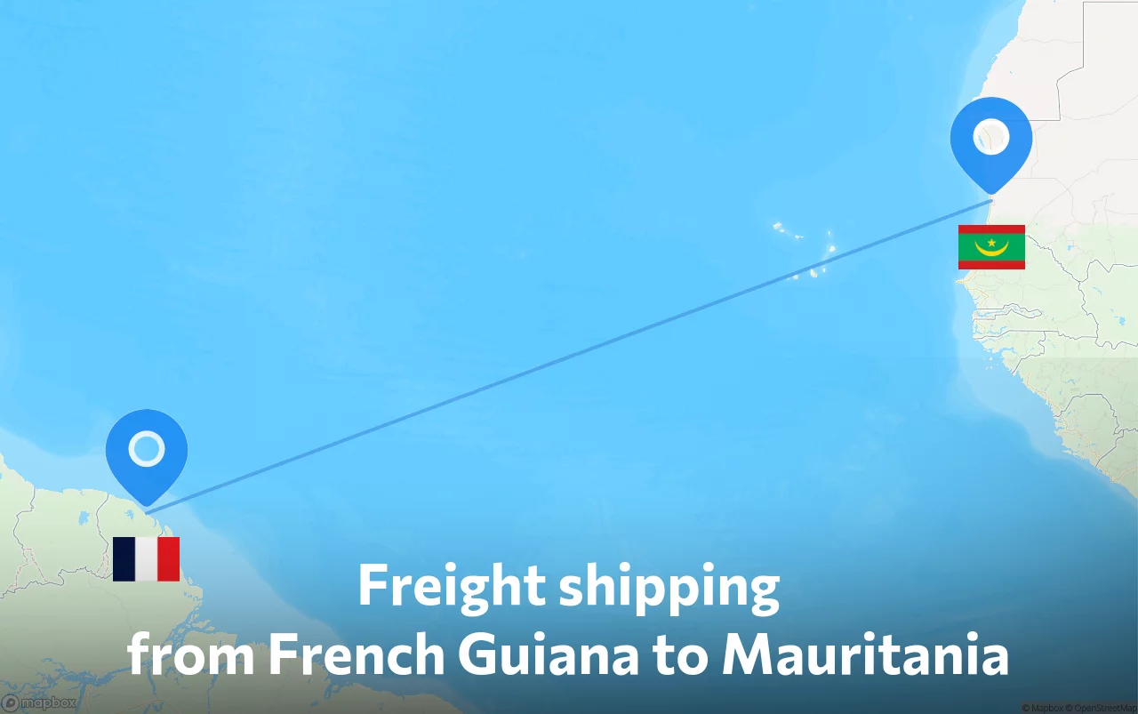 Shipping route from French Guiana to Mauritania