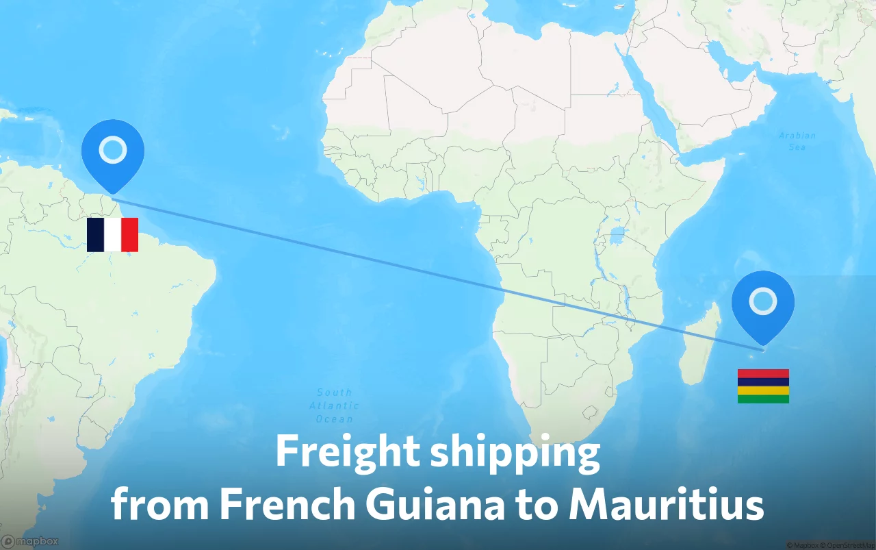 Shipping route from French Guiana to Mauritius