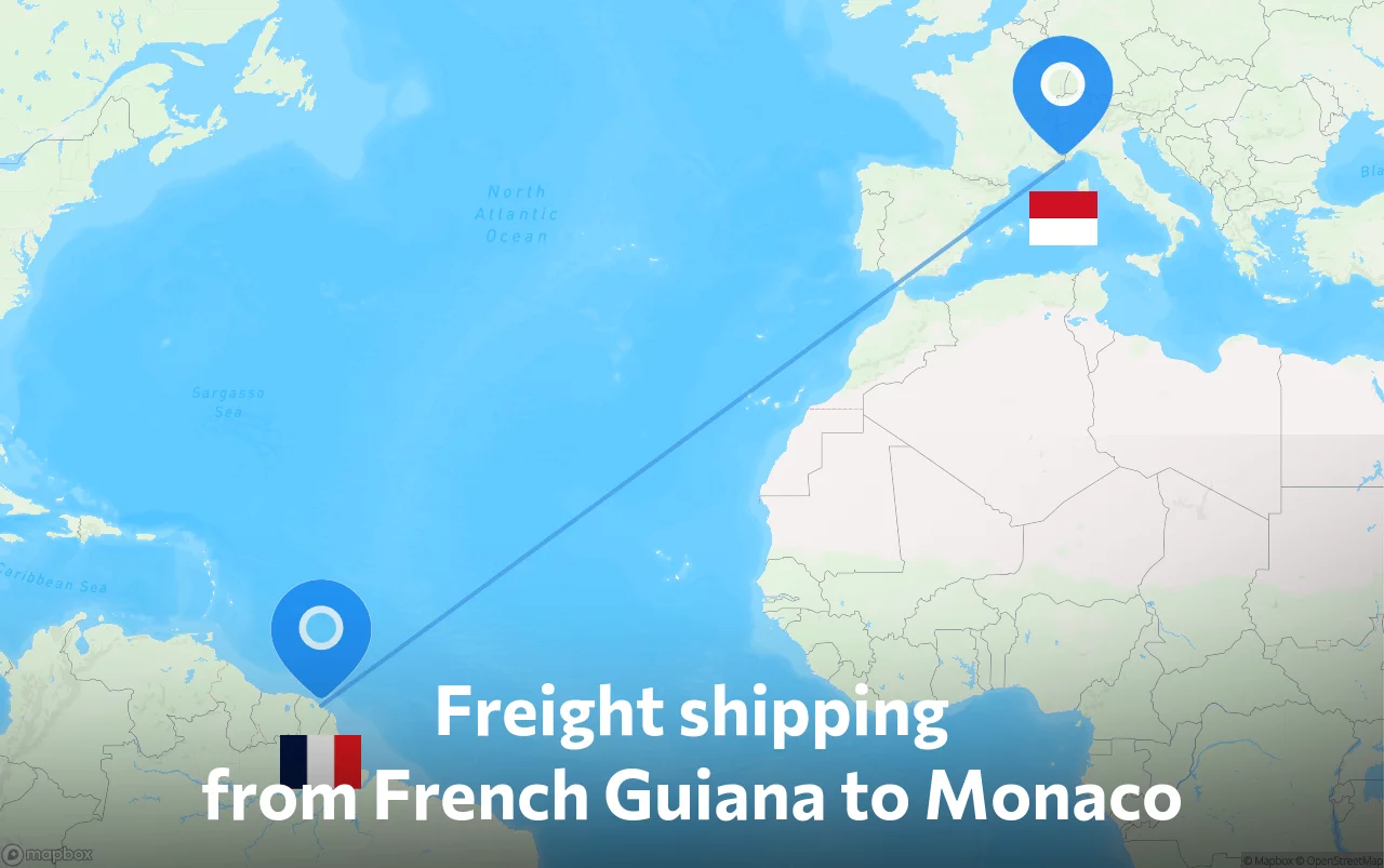 Shipping route from French Guiana to Monaco