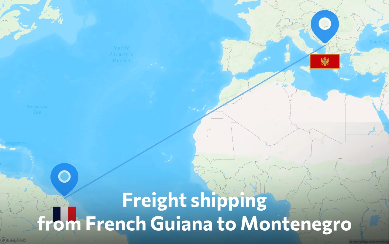 Shipping route from French Guiana to Montenegro