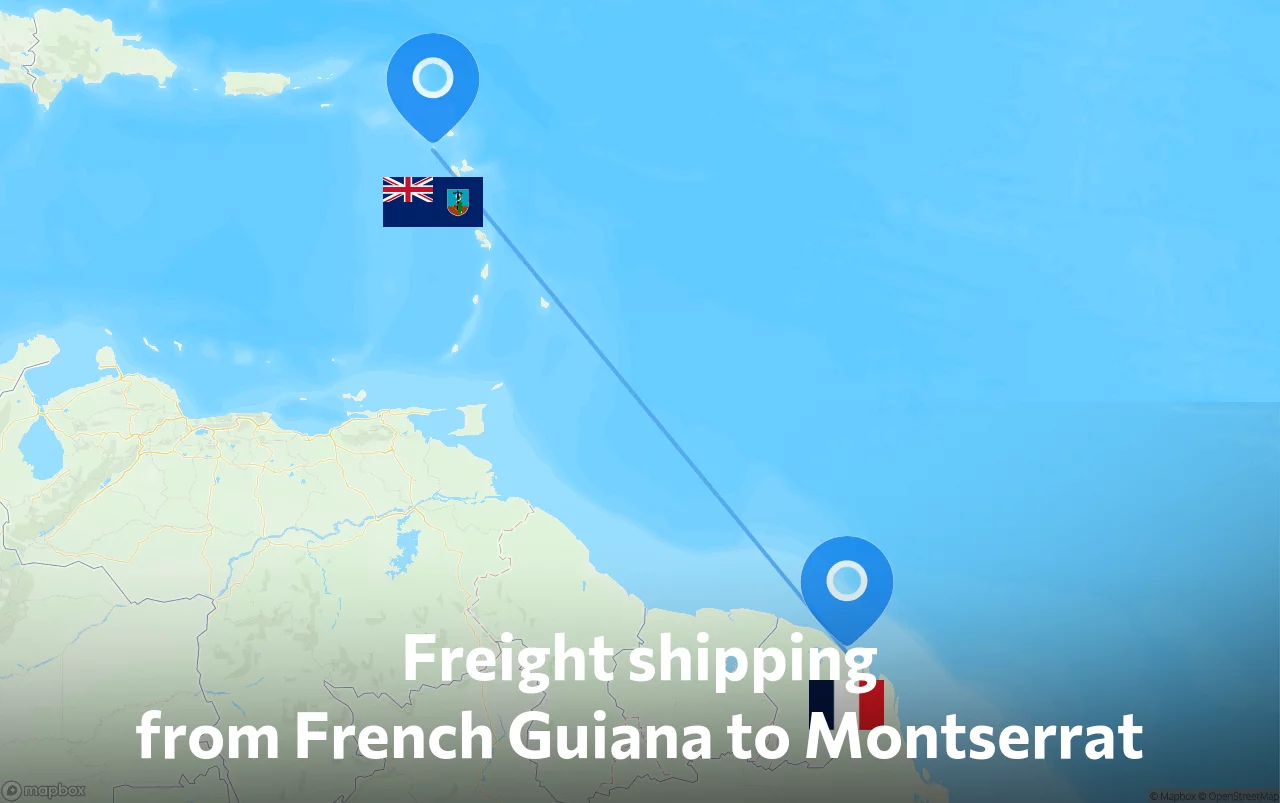 Shipping route from French Guiana to Montserrat