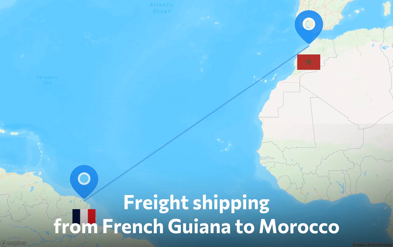 Shipping route from French Guiana to Morocco