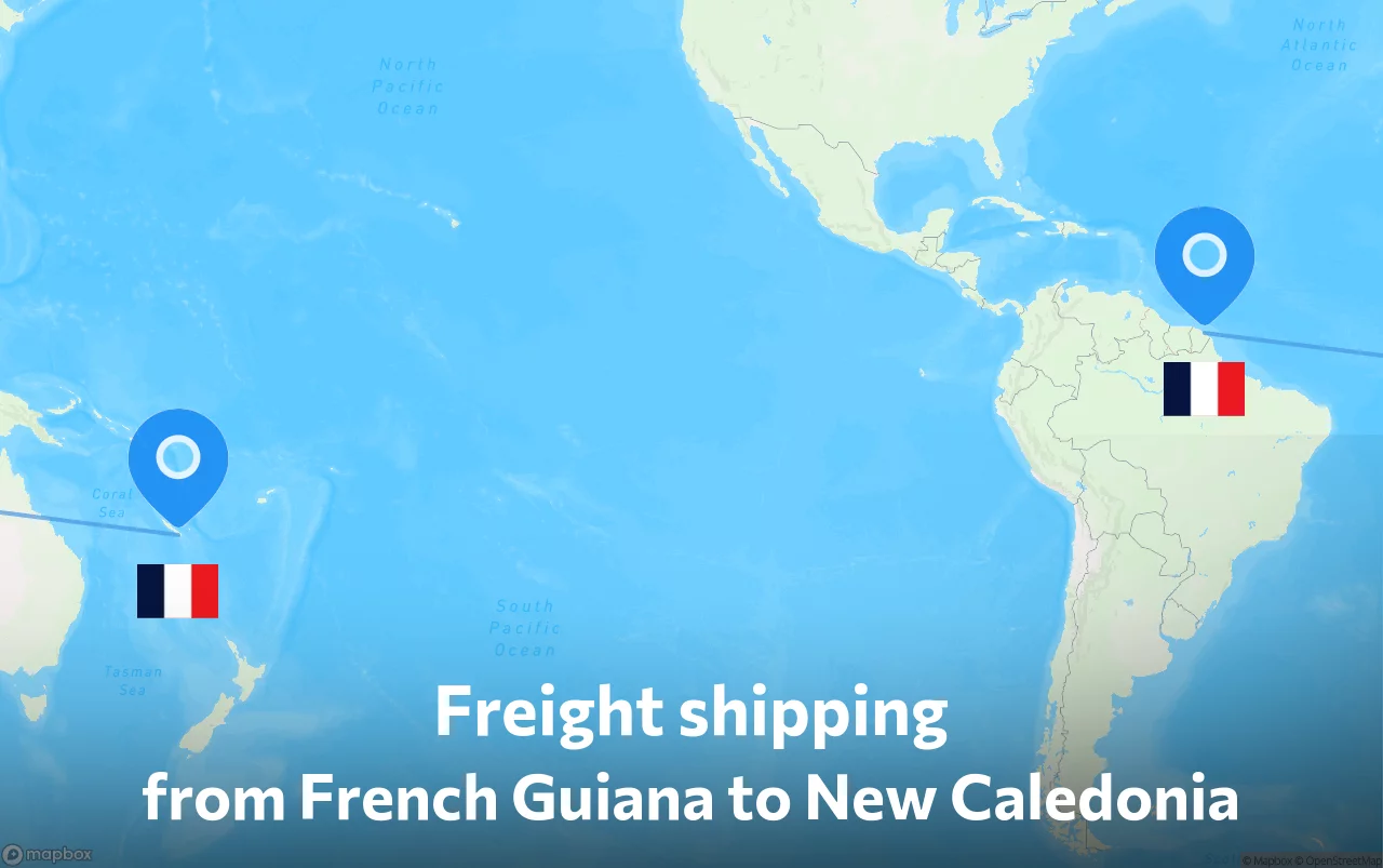 Shipping route from French Guiana to New Caledonia