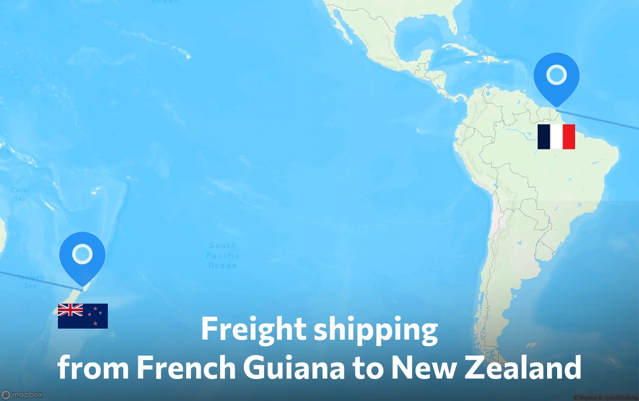 Shipping route from French Guiana to New Zealand
