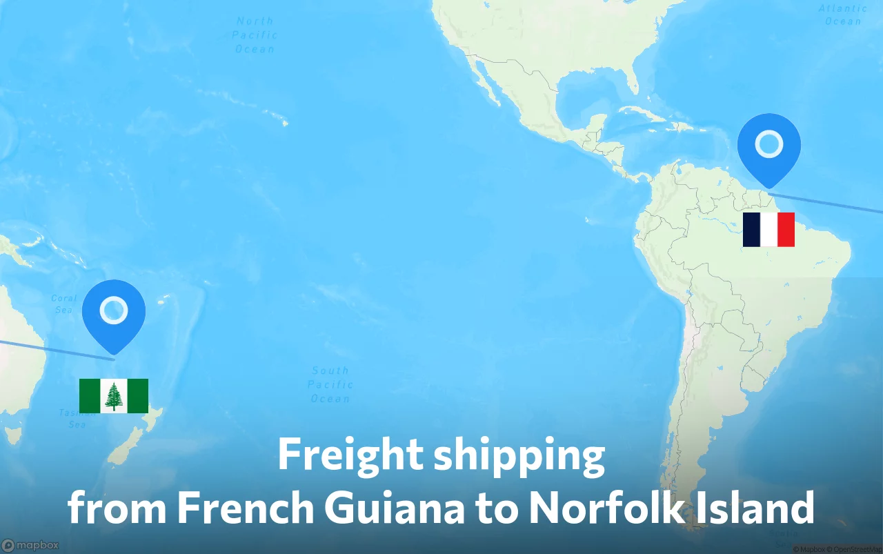 Shipping route from French Guiana to Norfolk Island