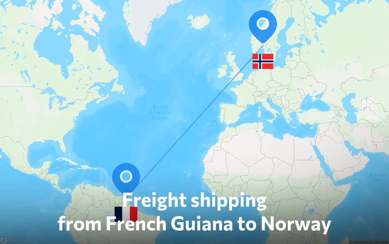 Shipping route from French Guiana to Norway