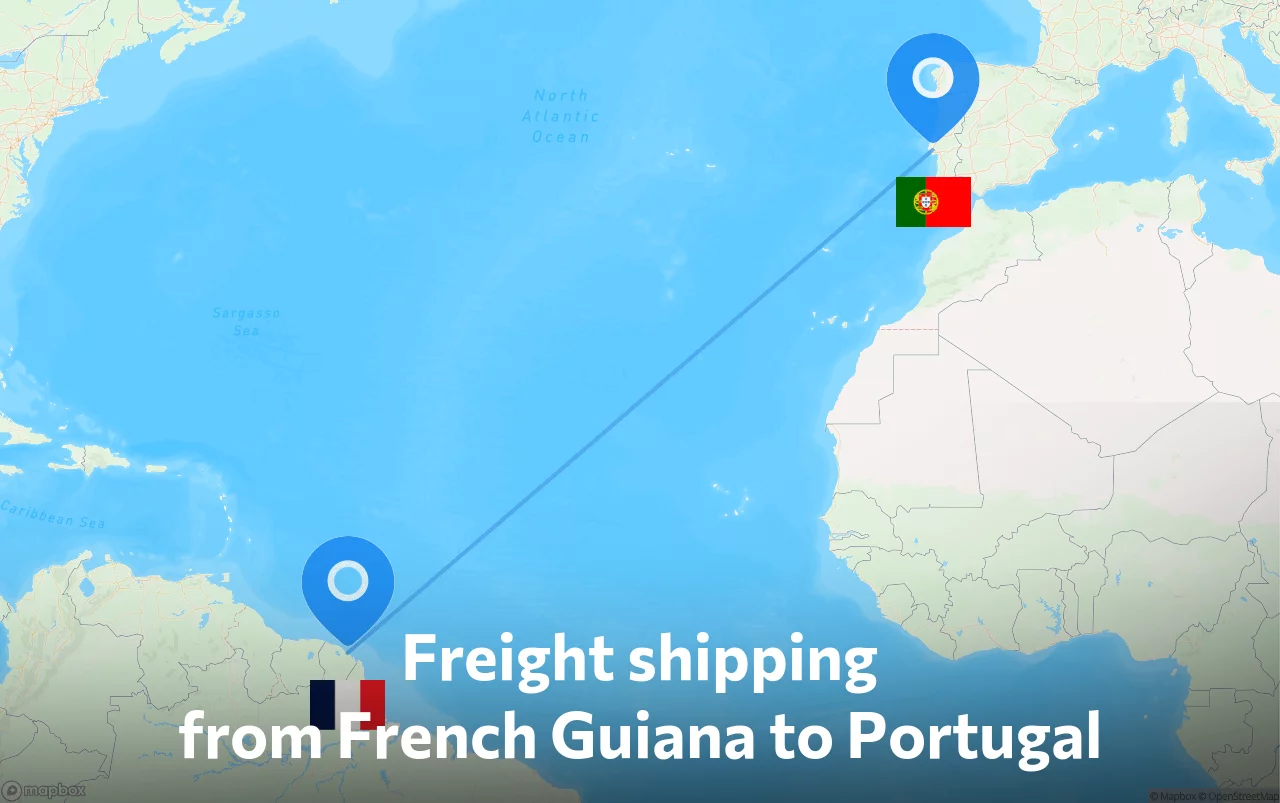 Shipping route from French Guiana to Portugal