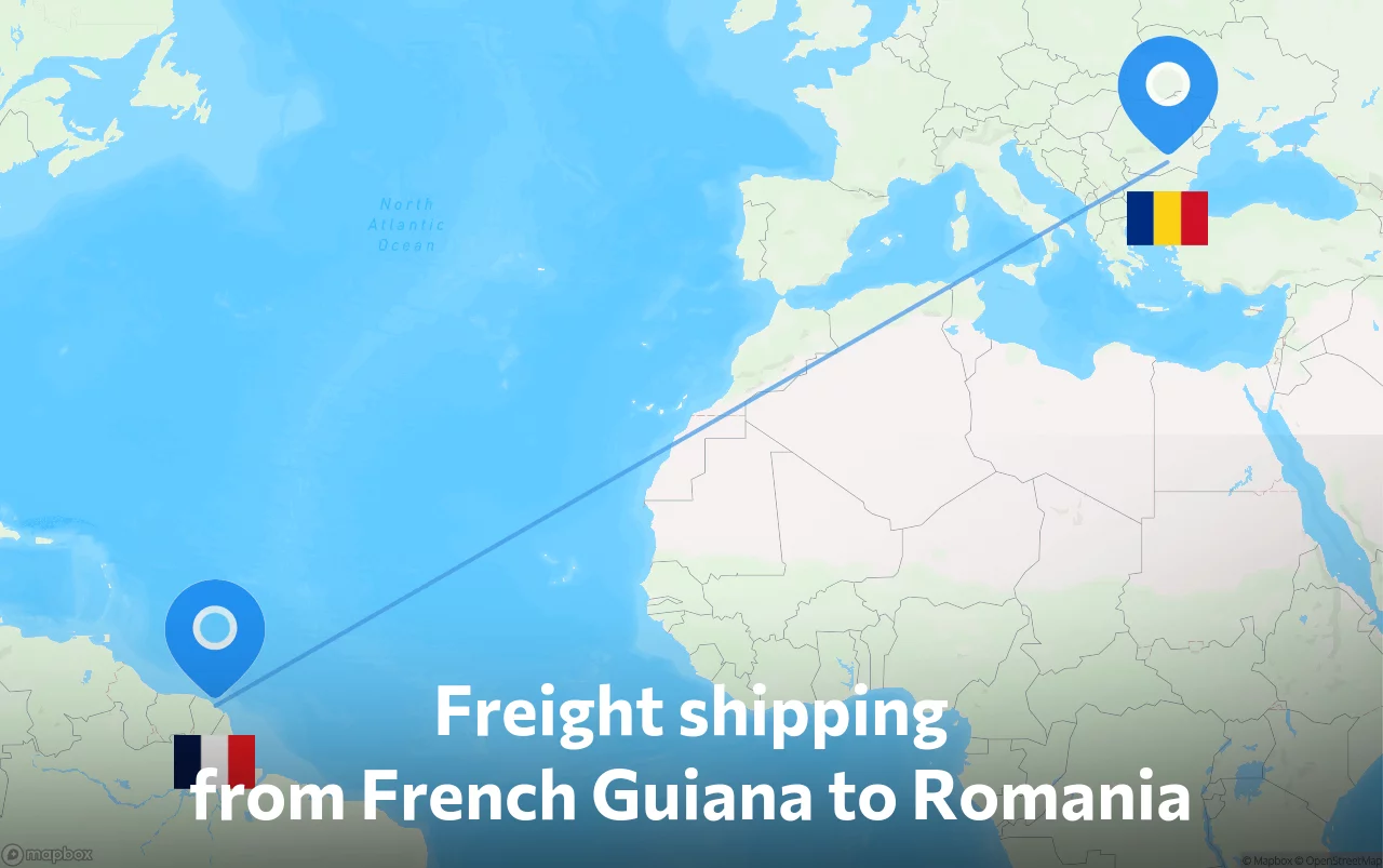 Shipping route from French Guiana to Romania