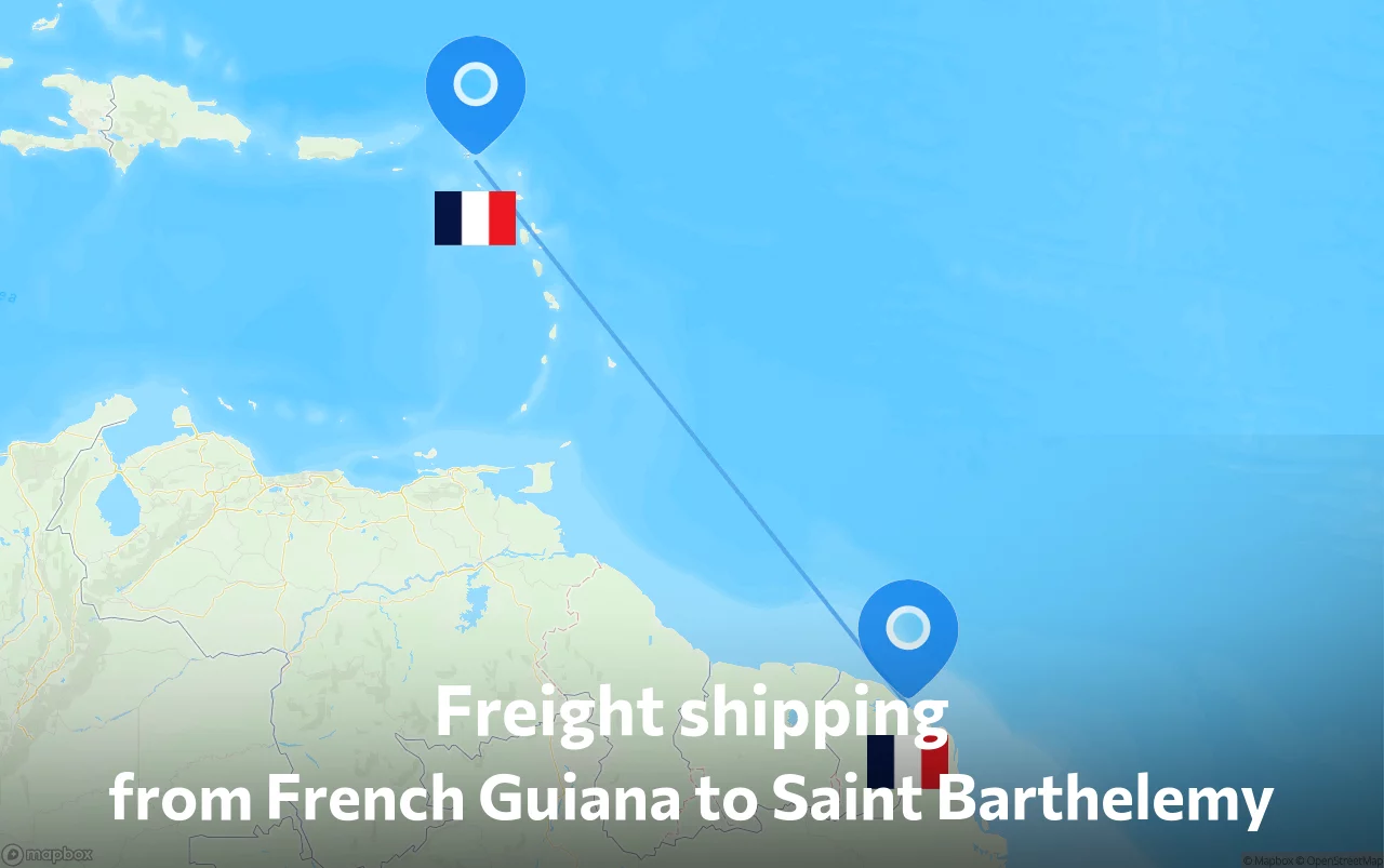 Shipping route from French Guiana to Saint Barthelemy