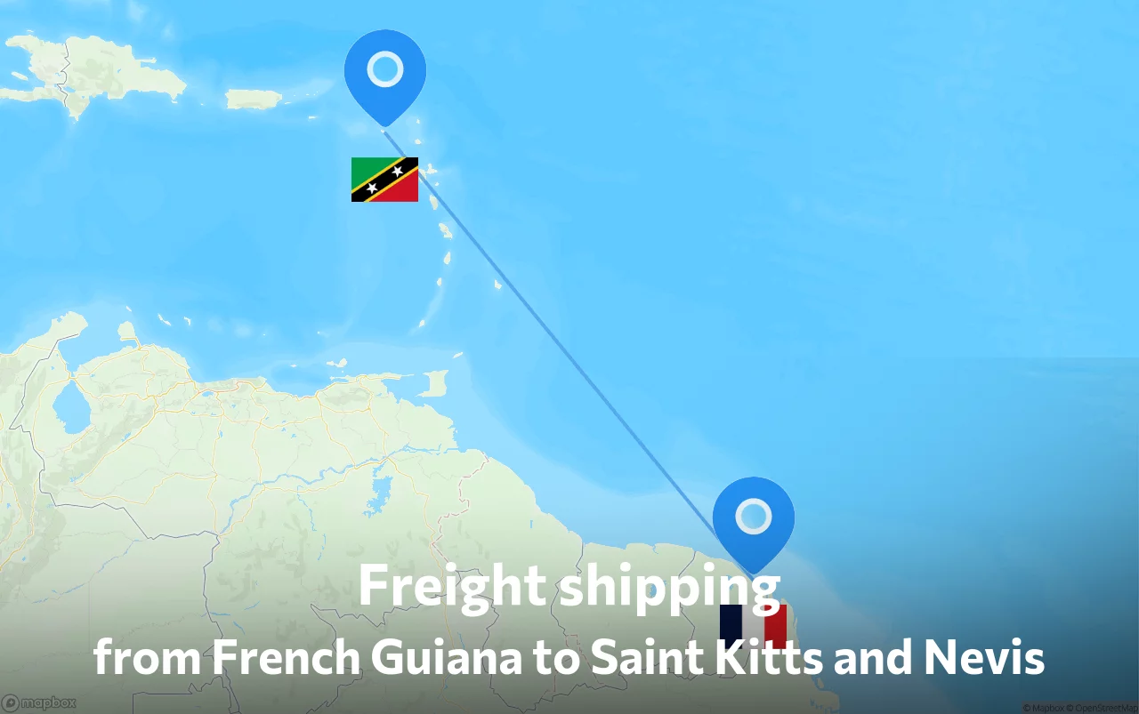Shipping route from French Guiana to Saint Kitts and Nevis