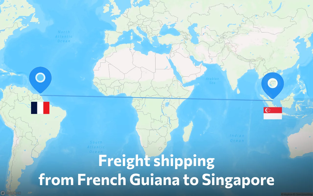 Shipping route from French Guiana to Singapore