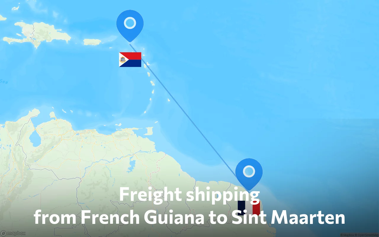 Shipping route from French Guiana to Sint Maarten