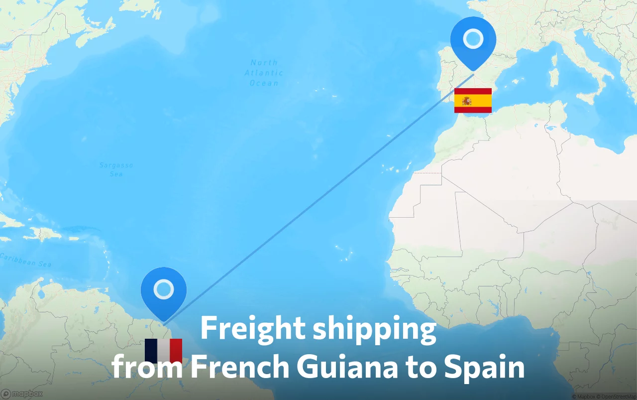 Shipping route from French Guiana to Spain