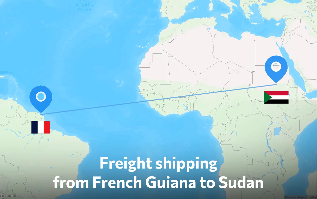 Shipping route from French Guiana to Sudan