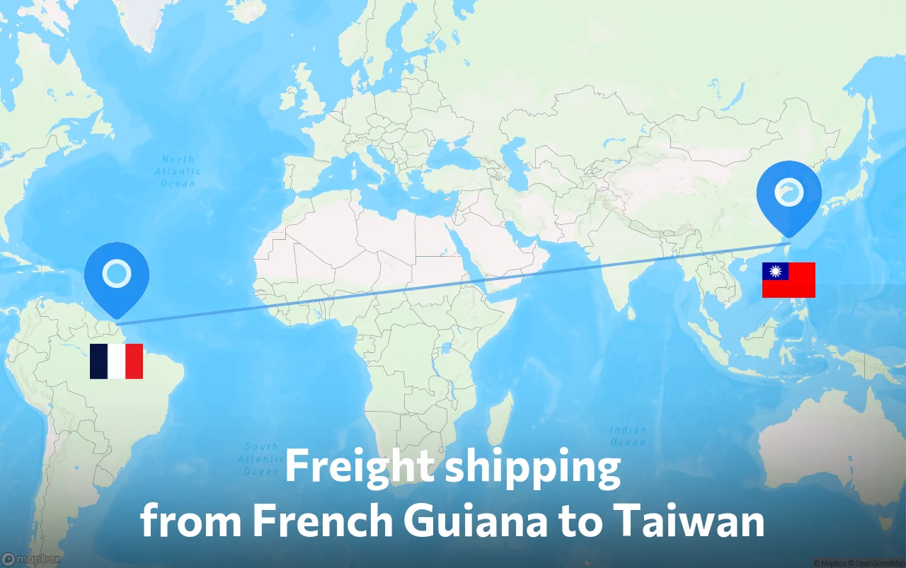 Shipping route from French Guiana to Taiwan