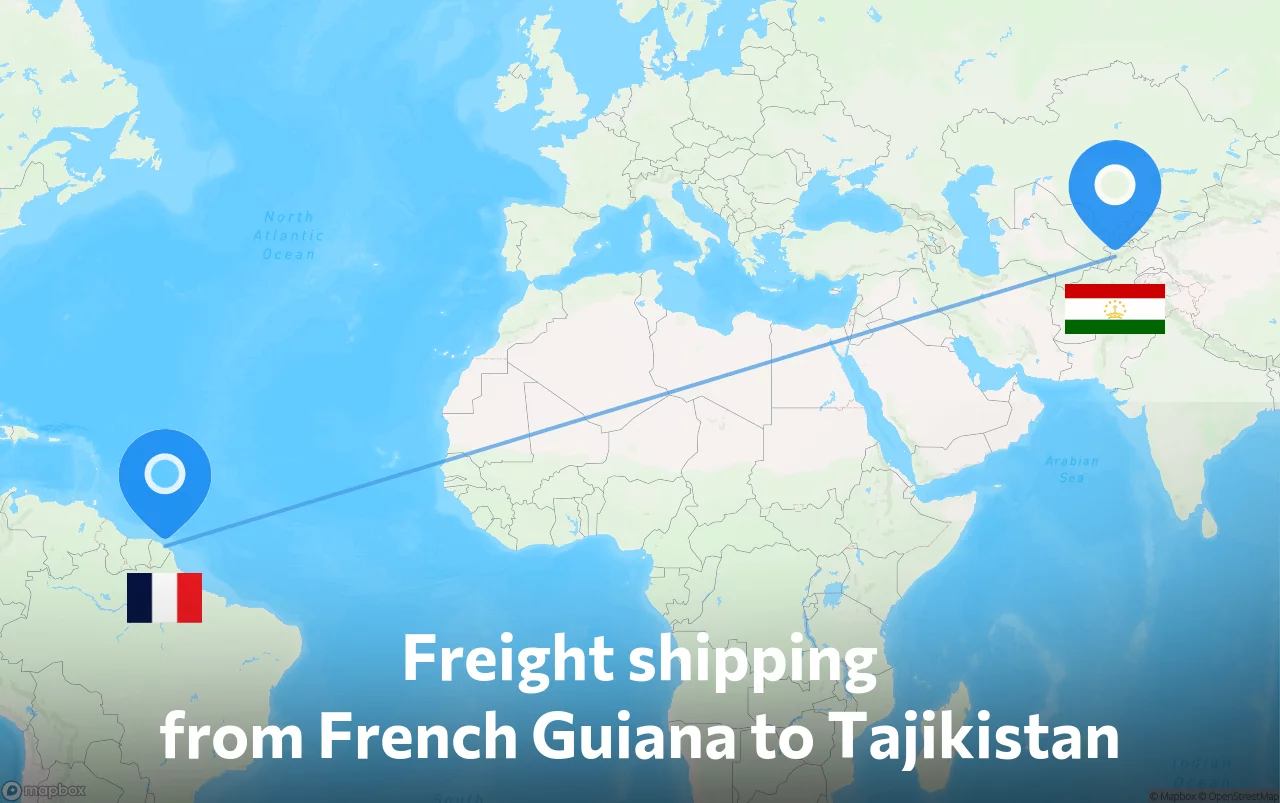 Shipping route from French Guiana to Tajikistan