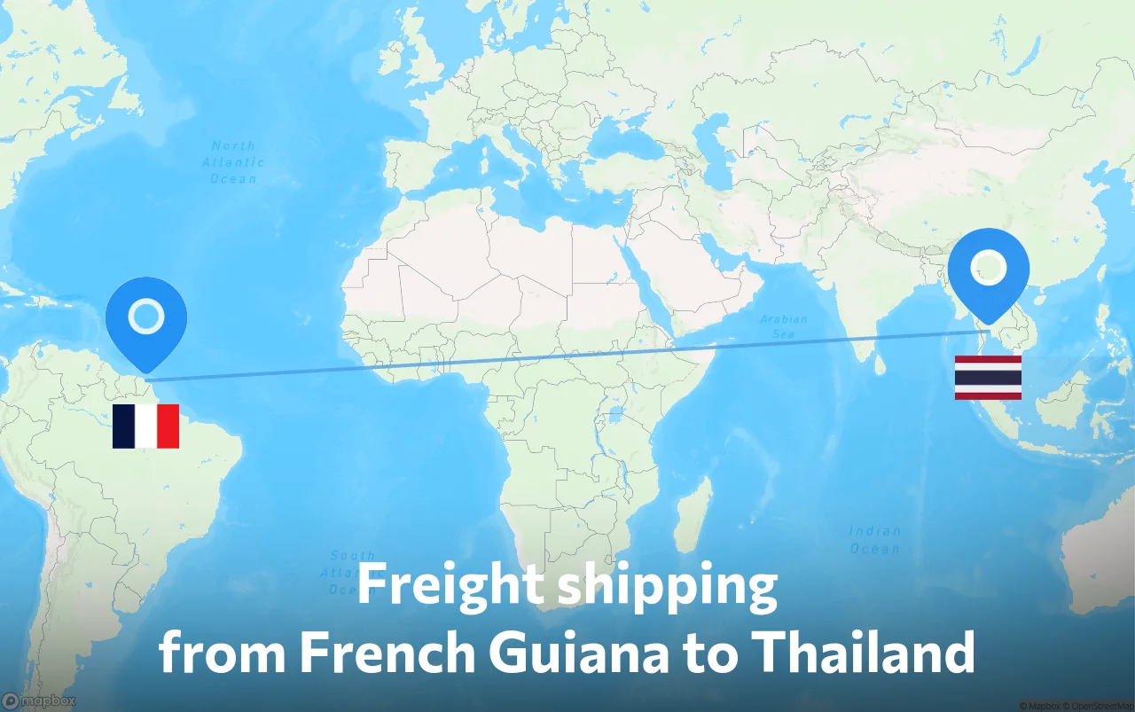 Shipping route from French Guiana to Thailand