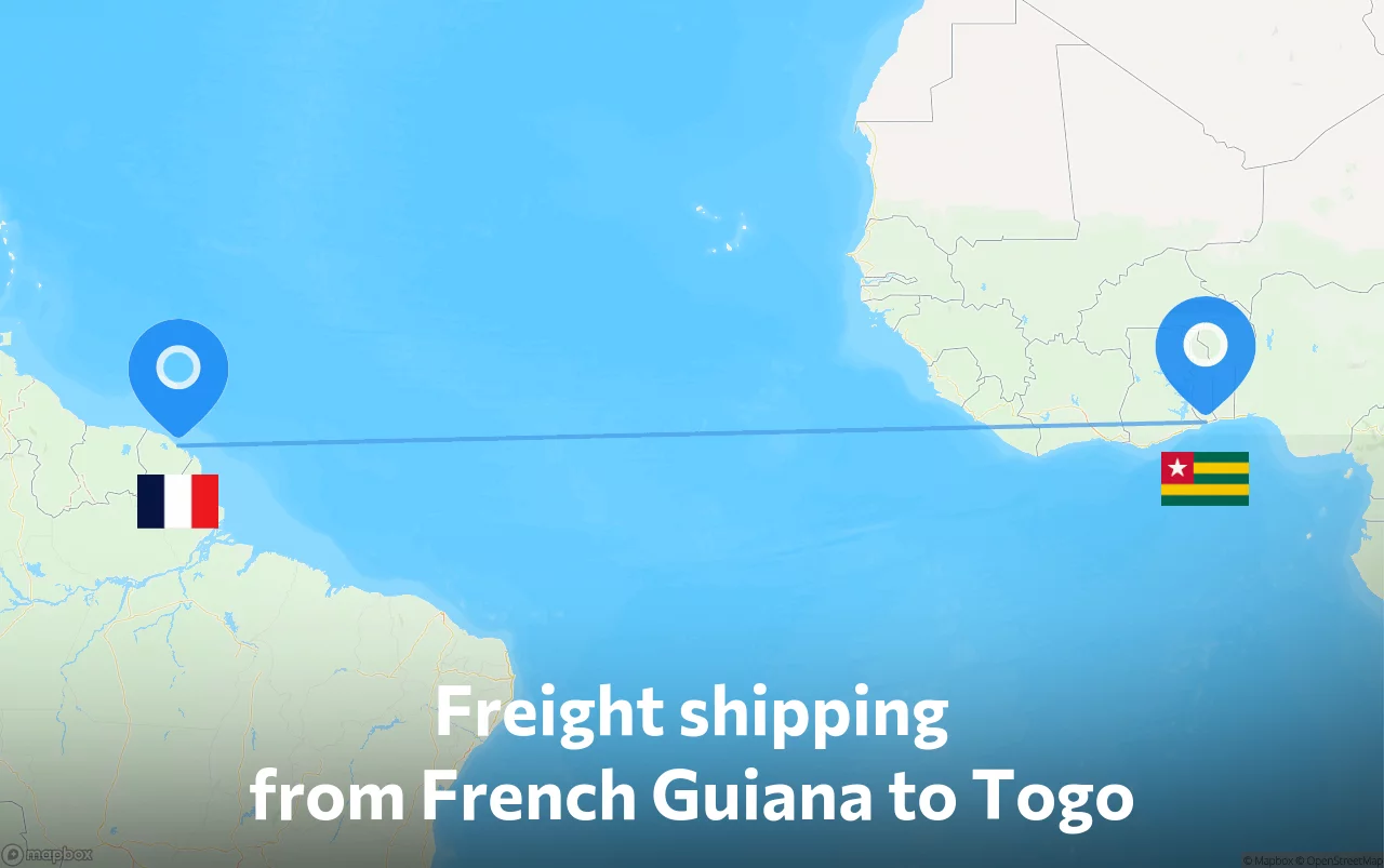 Shipping route from French Guiana to Togo