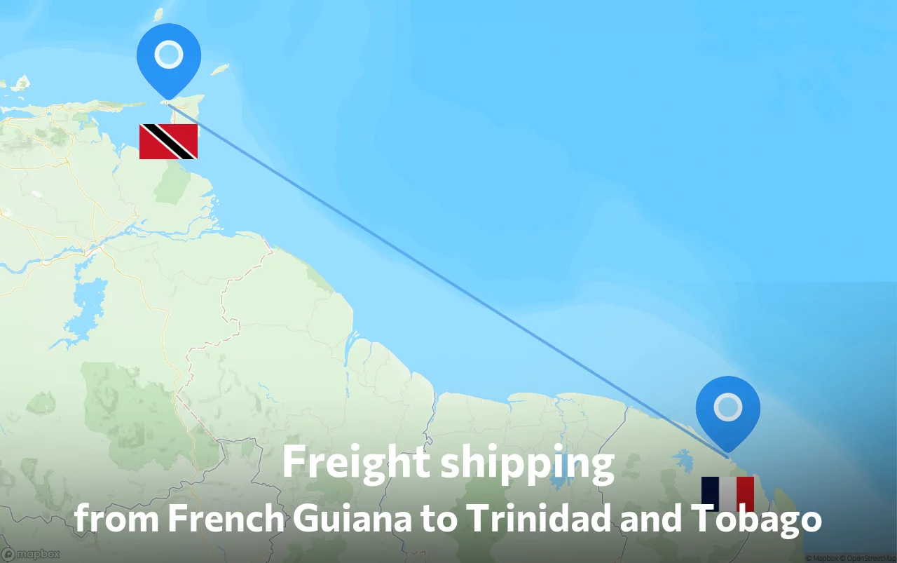 Shipping route from French Guiana to Trinidad and Tobago