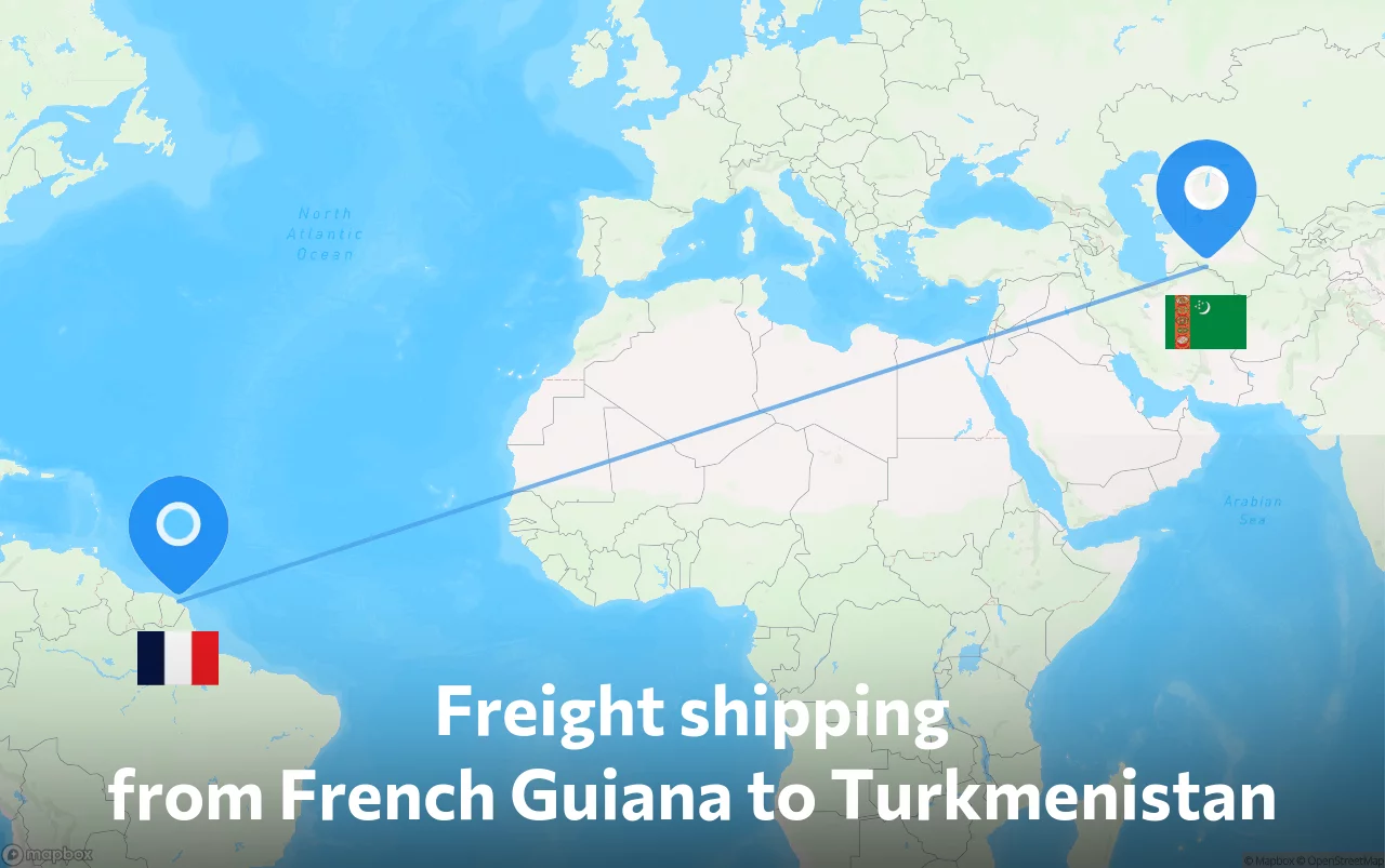 Shipping route from French Guiana to Turkmenistan