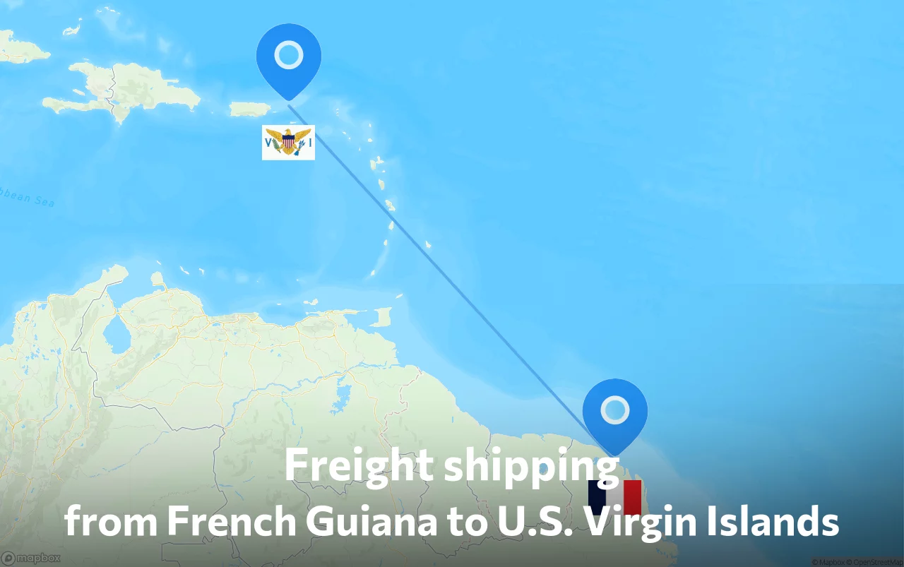Shipping route from French Guiana to U.S. Virgin Islands