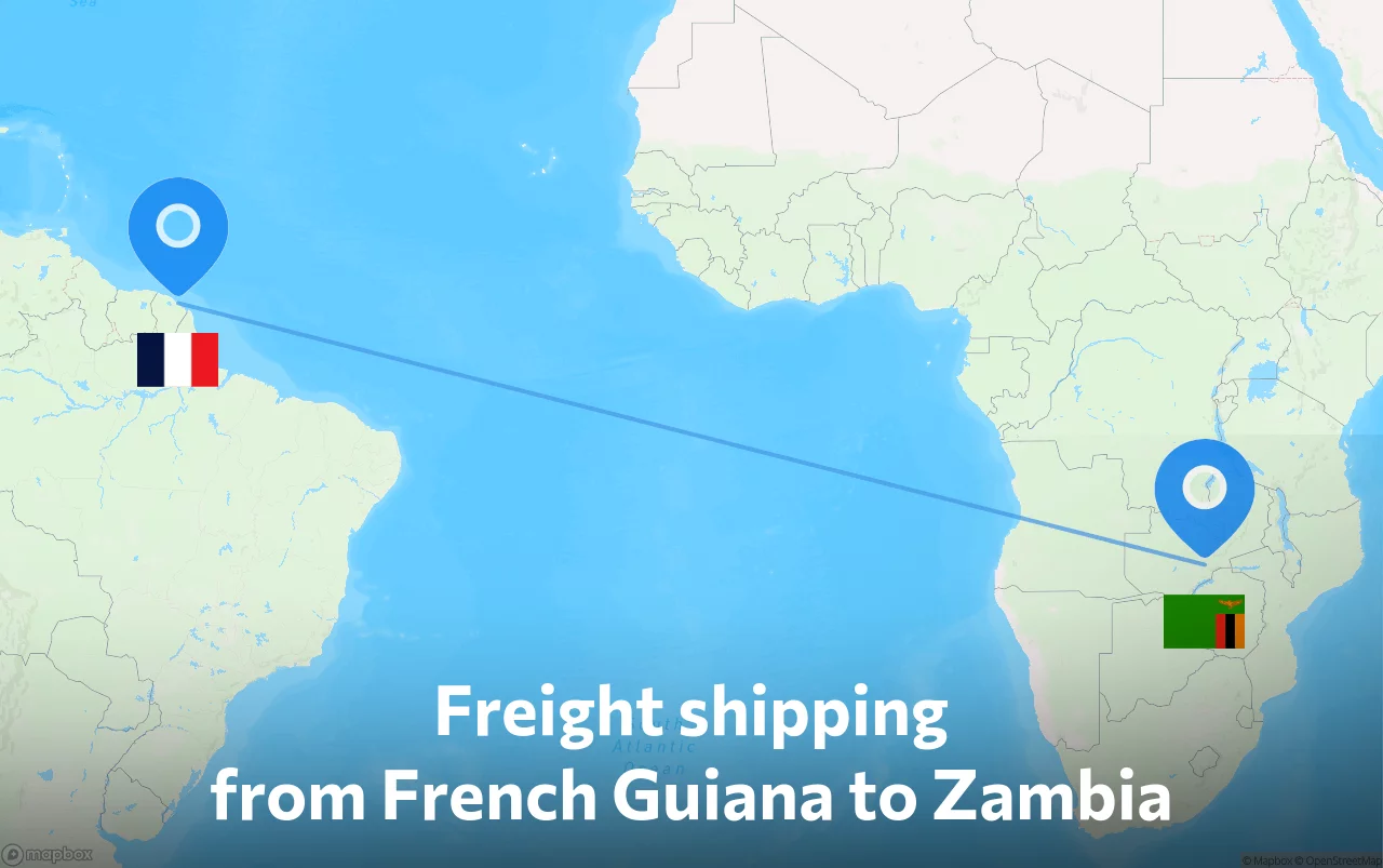 Shipping route from French Guiana to Zambia