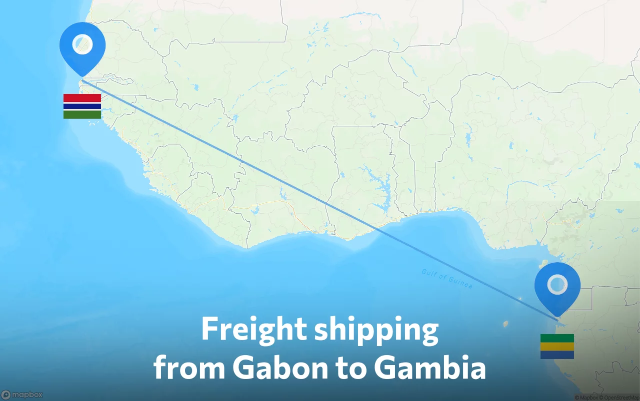 Shipping route from Gabon to Gambia