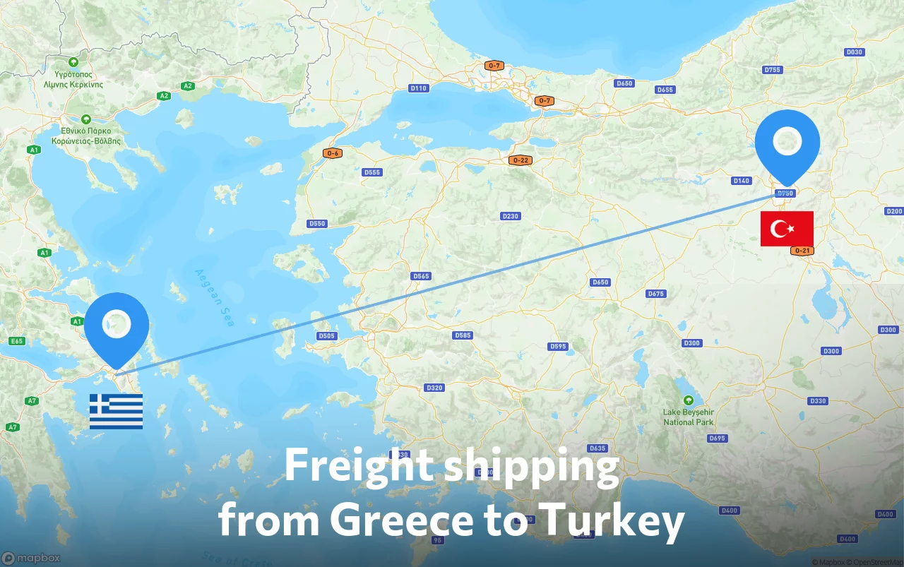 Shipping route from Greece to Turkey