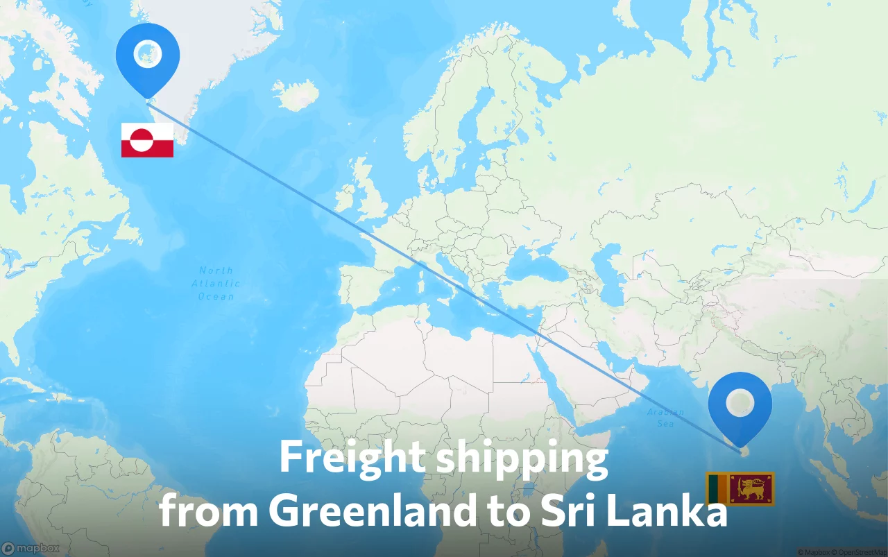 Shipping route from Greenland to Sri Lanka