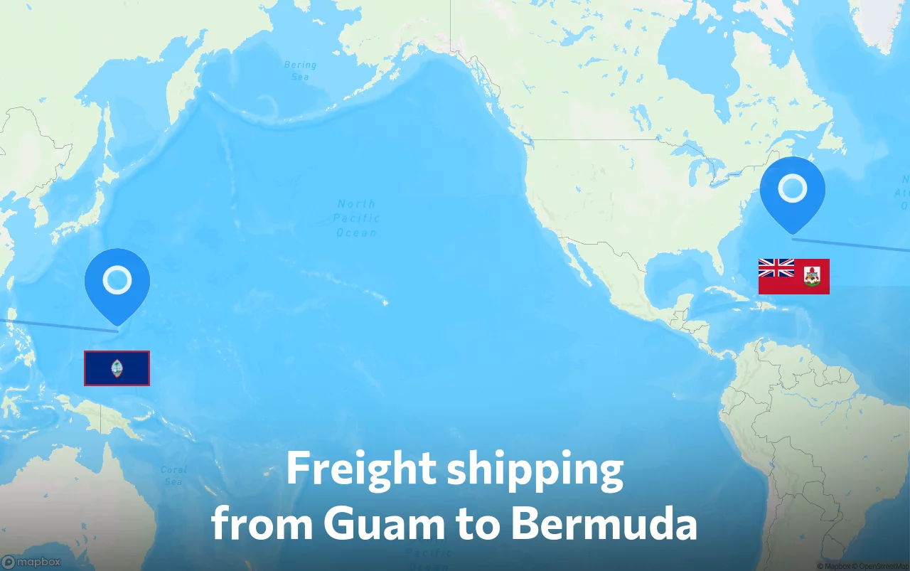 Shipping route from Guam to Bermuda