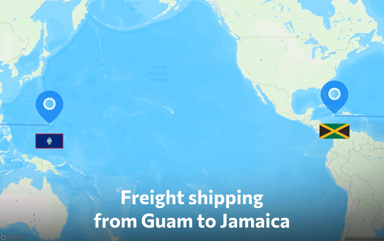 Shipping route from Guam to Jamaica