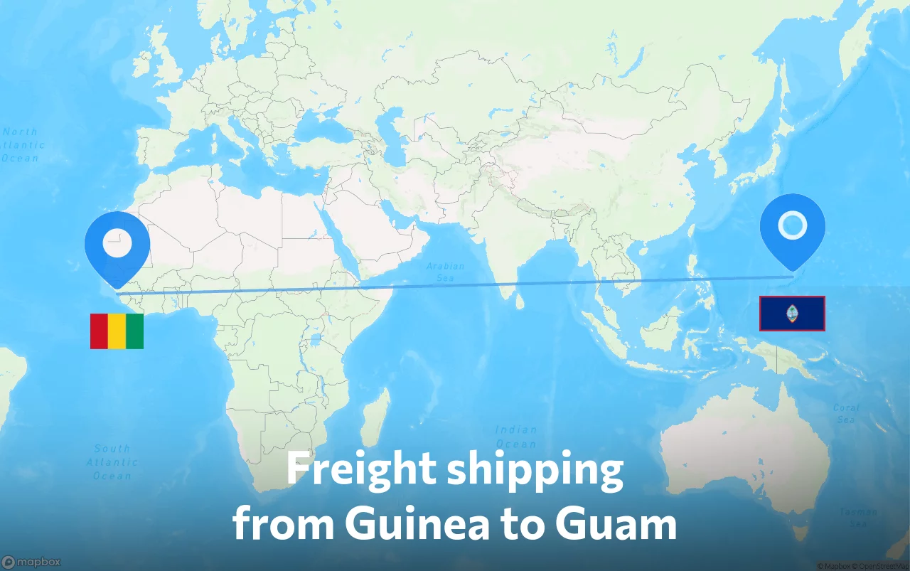 Shipping route from Guinea to Guam