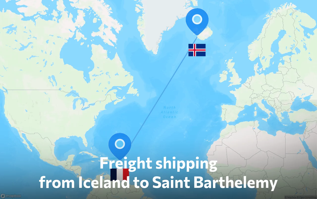 Shipping route from Iceland to Saint Barthelemy