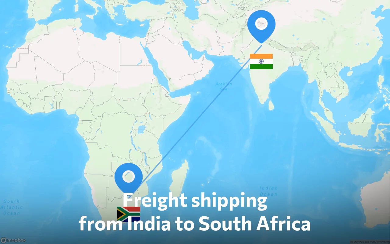 Shipping route from India to South Africa