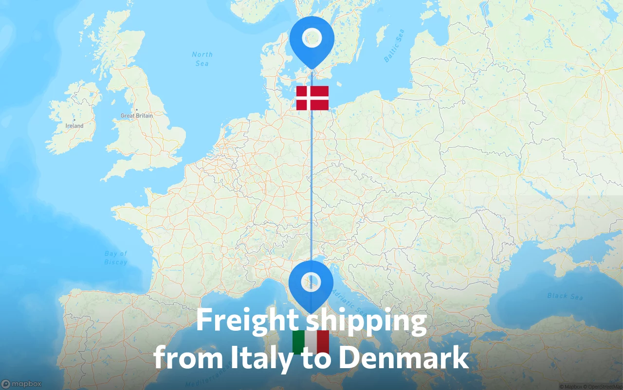 Shipping route from Italy to Denmark