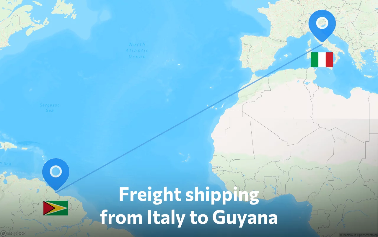 Shipping route from Italy to Guyana