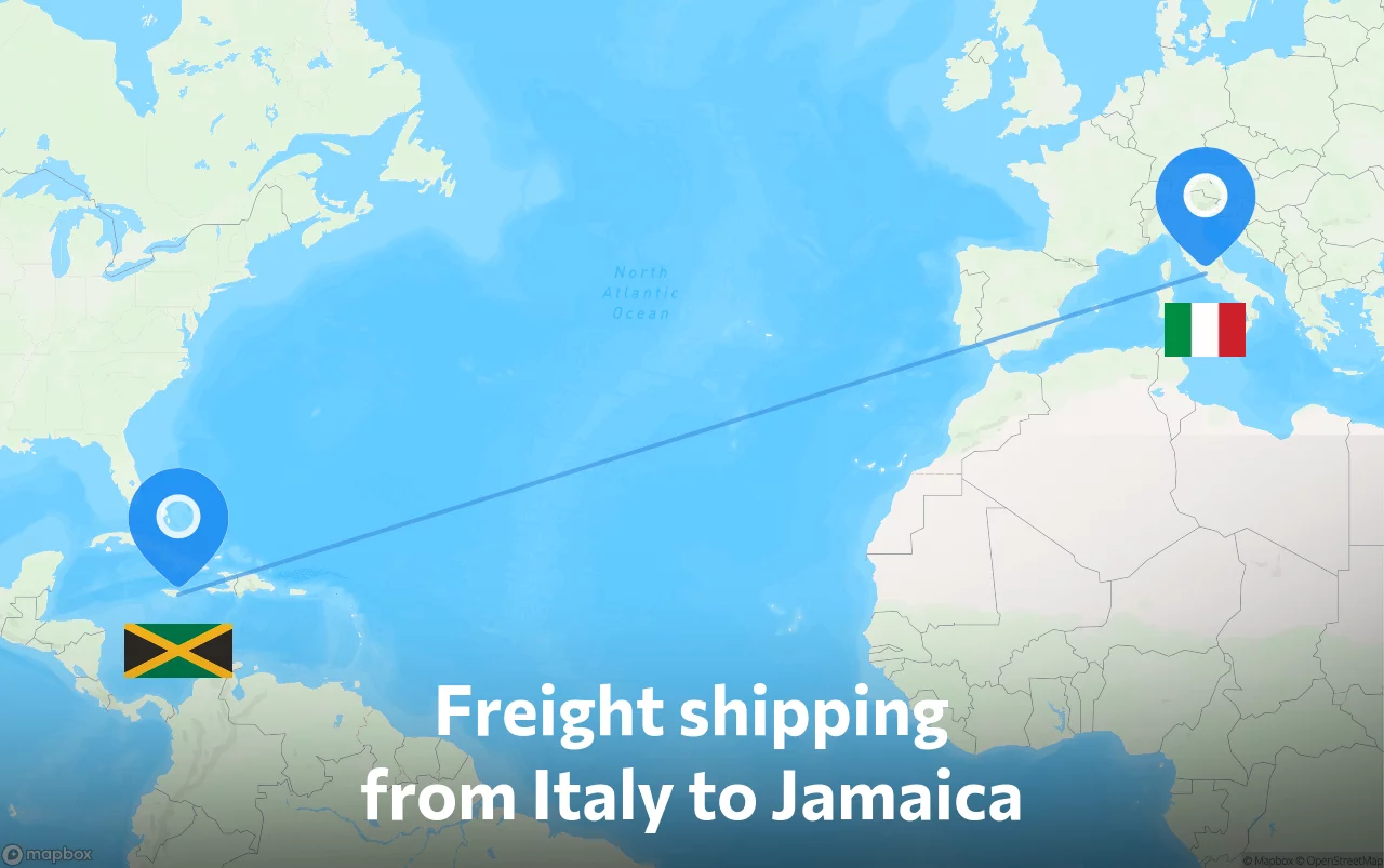 Shipping route from Italy to Jamaica